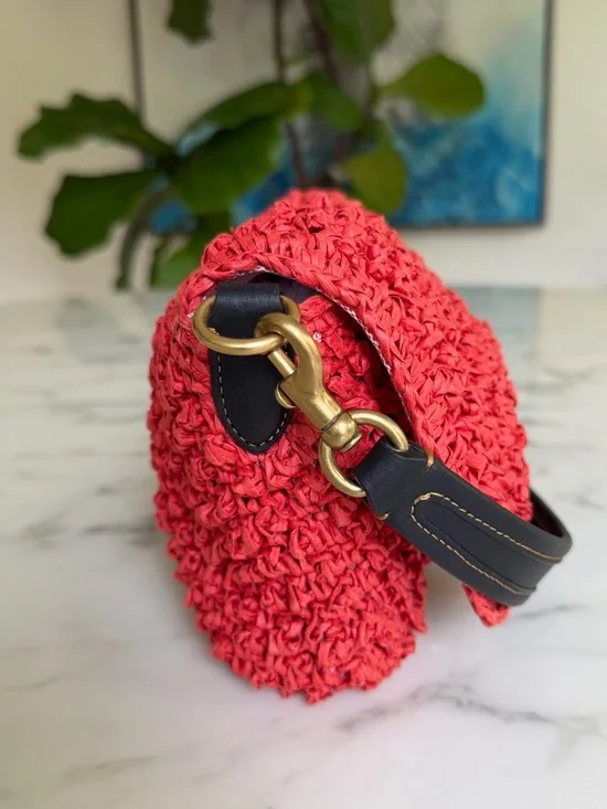 Coach Straw Soft Tabby Shoulder Crossbody Bag Red Orange Black Brass Woven CA032 - Picture 5 of 16